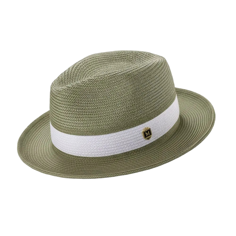 Mint Two Tone Braided Pinch Fedora With White Ribbon