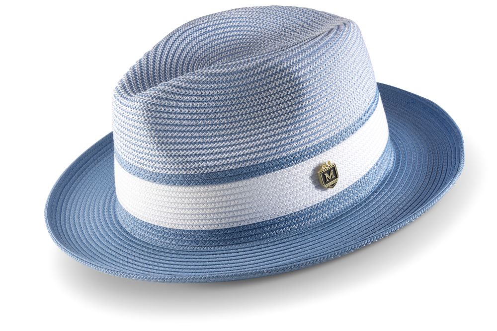 Chambray Two Tone Braided Pinch Fedora With White Ribbon