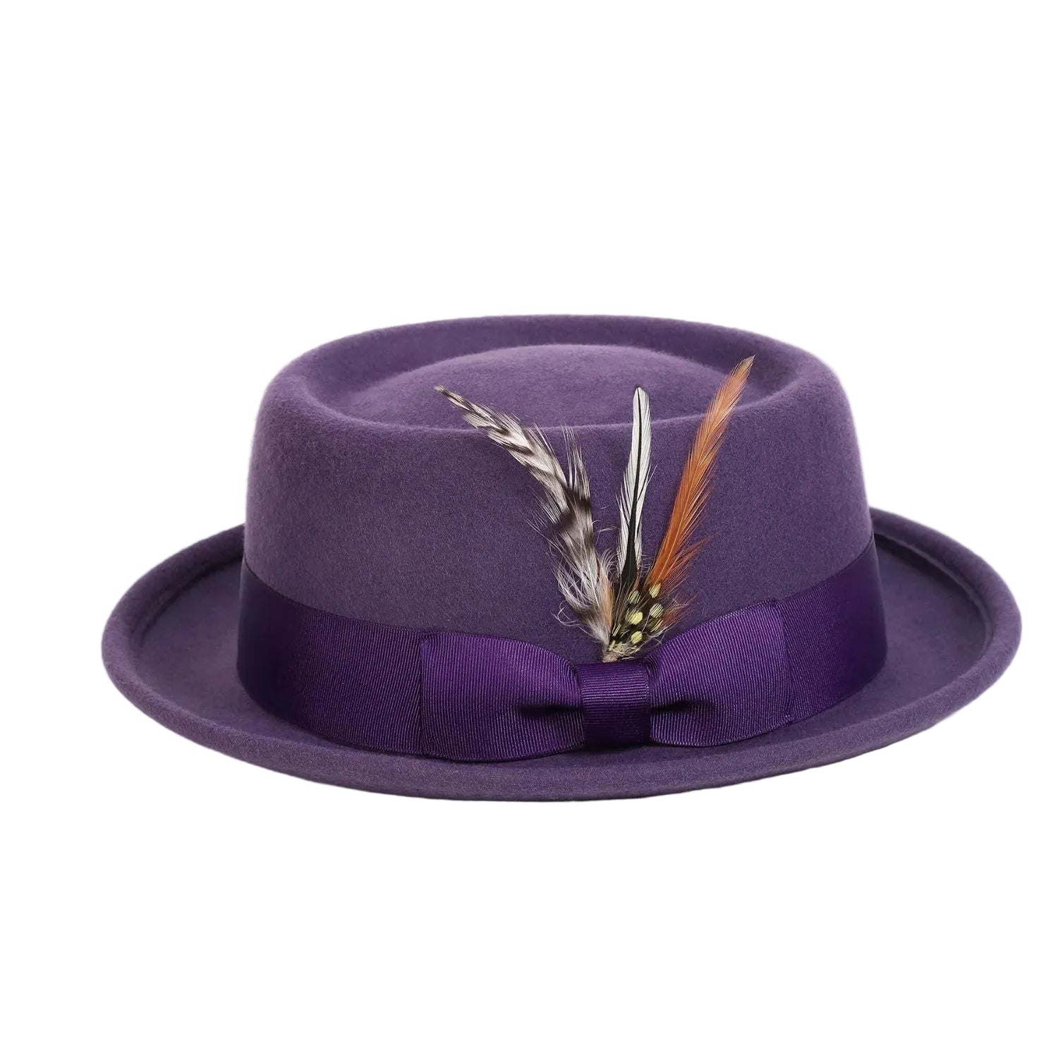 Grape Pork Pie Fedora with Feather Accents