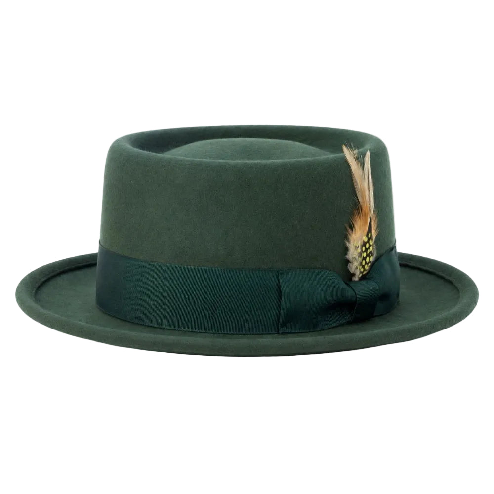 Hunter Pork Pie Felt Fedora with Feather Accents