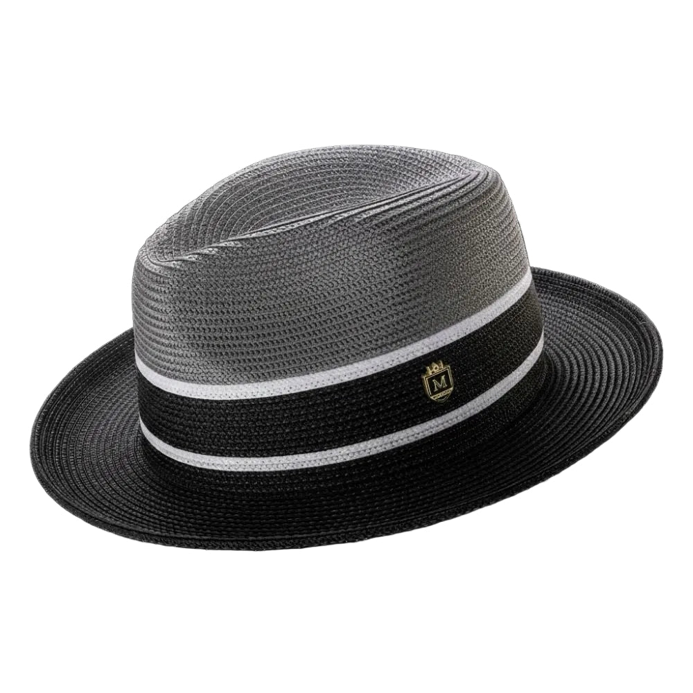 Two Tone Braided Pinch Fedora With Ribbon - Gray/Black