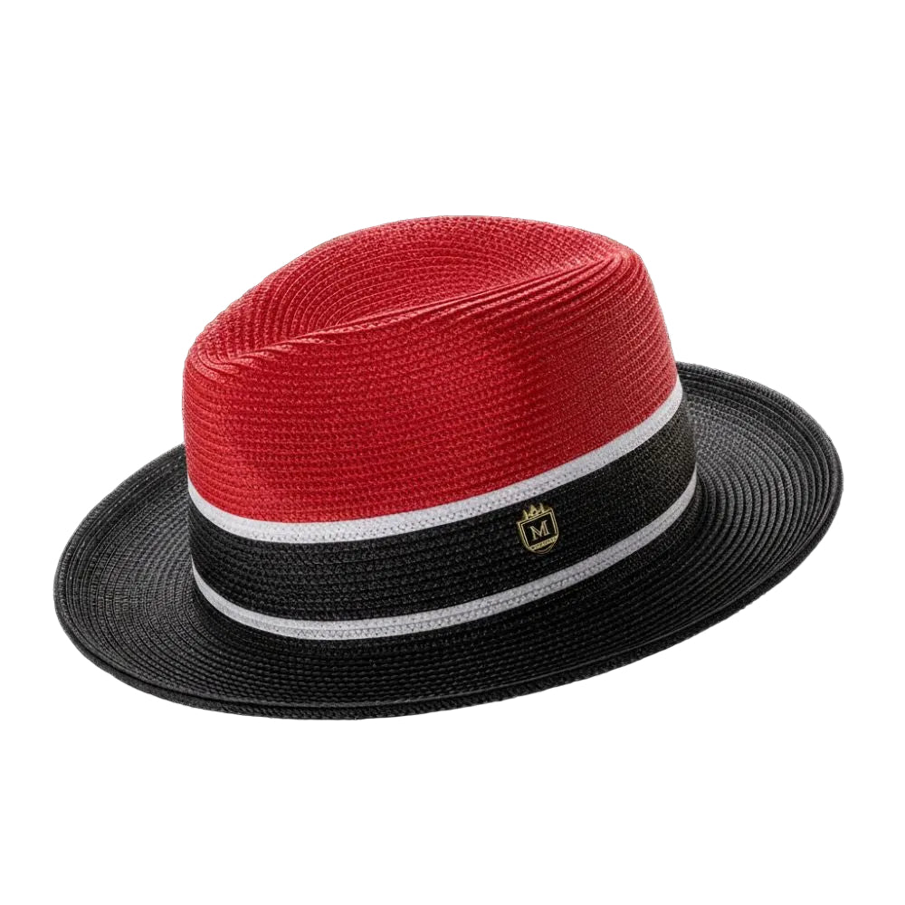 Two Tone Braided Pinch Fedora With Ribbon - Red/Black