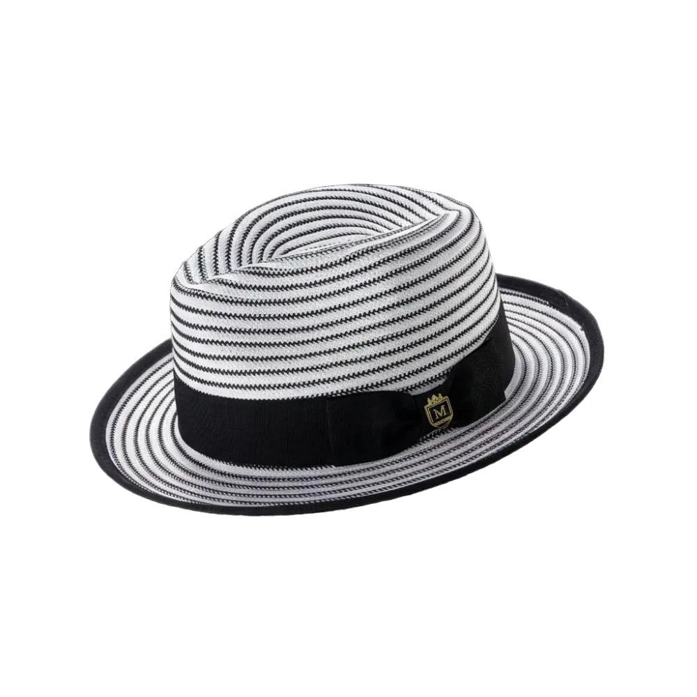 Men's Striped Braided Fedora With Solid Ribbon - Black/White