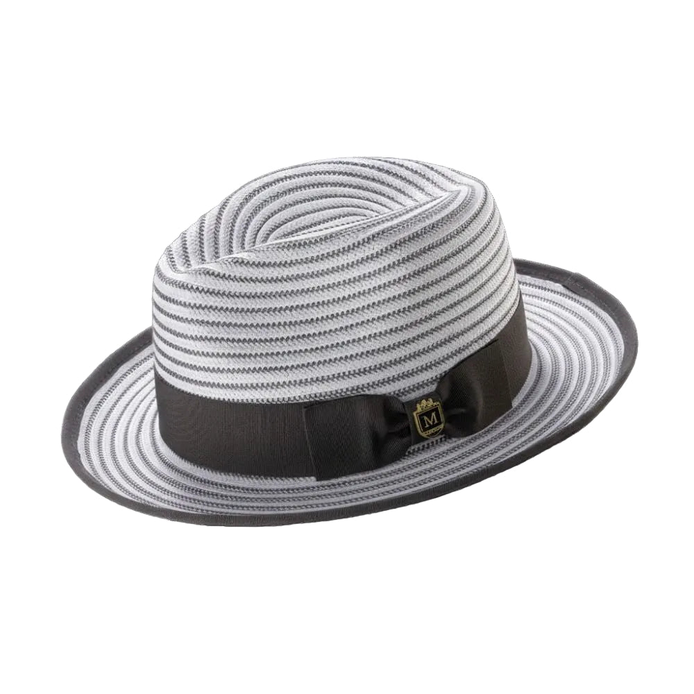 Men's Striped Braided Fedora With Solid Ribbon - Gray/White