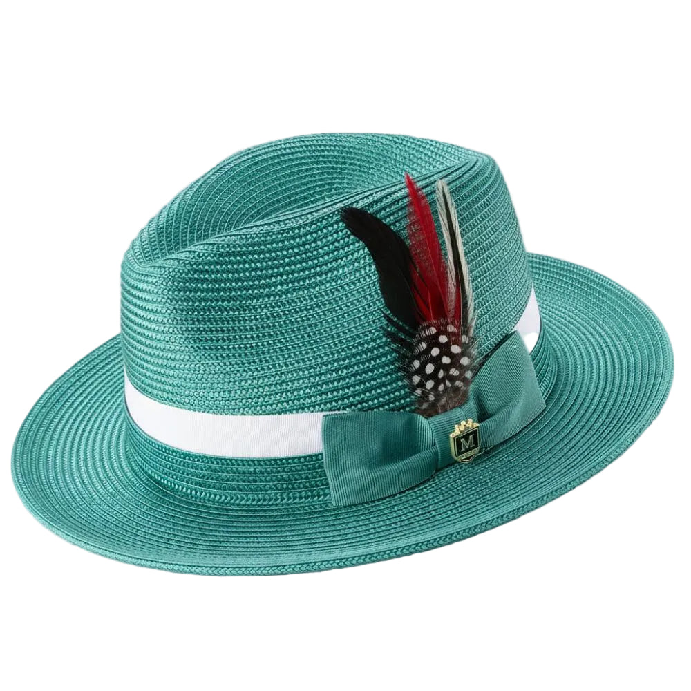 Men's Emerald Solid Braided Fedora With White Ribbon