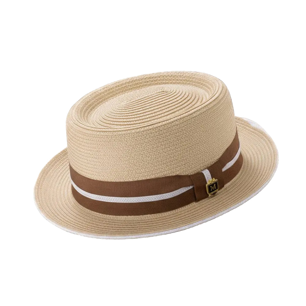 Men's Beige Pork Pie Style Braided Hat