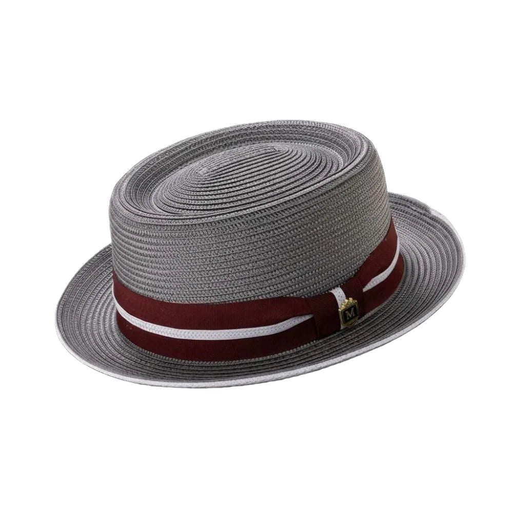 Men's Gray Pork Pie Style Braided Hat