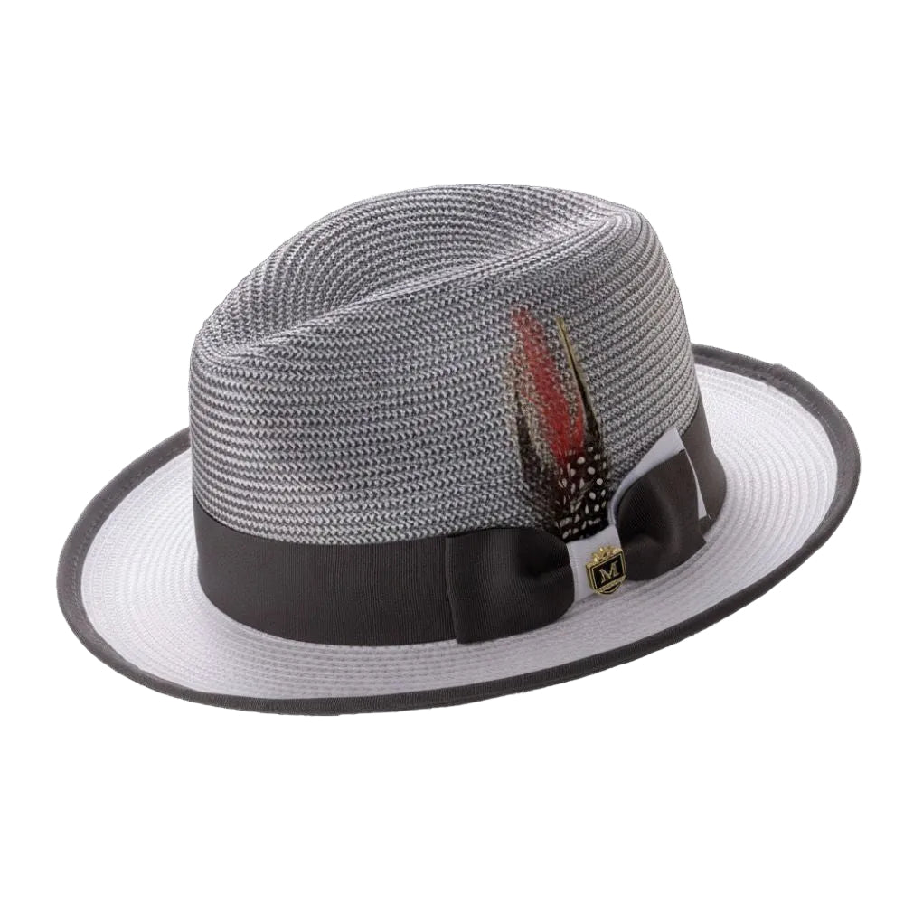 Men’s Two-Tone Braided Fedora Hat With Ribbon Gray/White