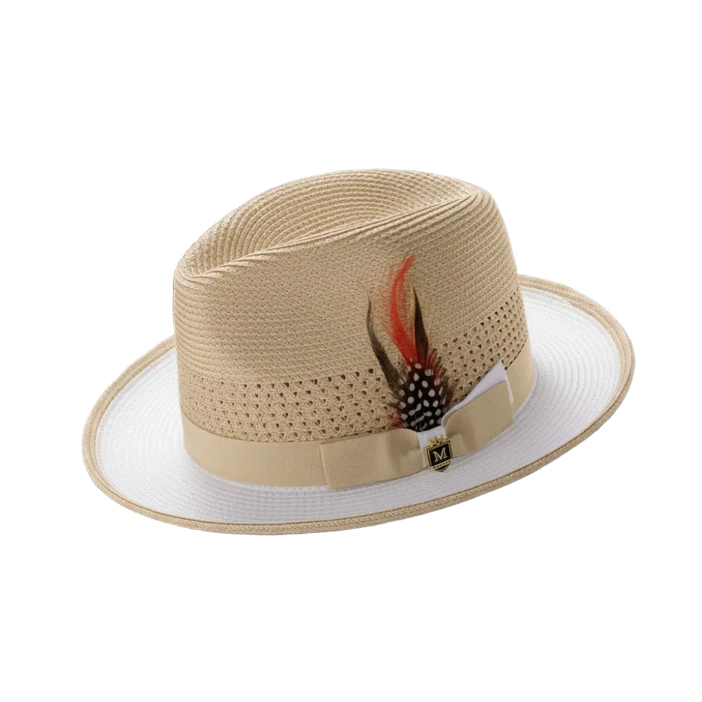 Men’s Two-Tone Braided Fedora Hat Beige/White