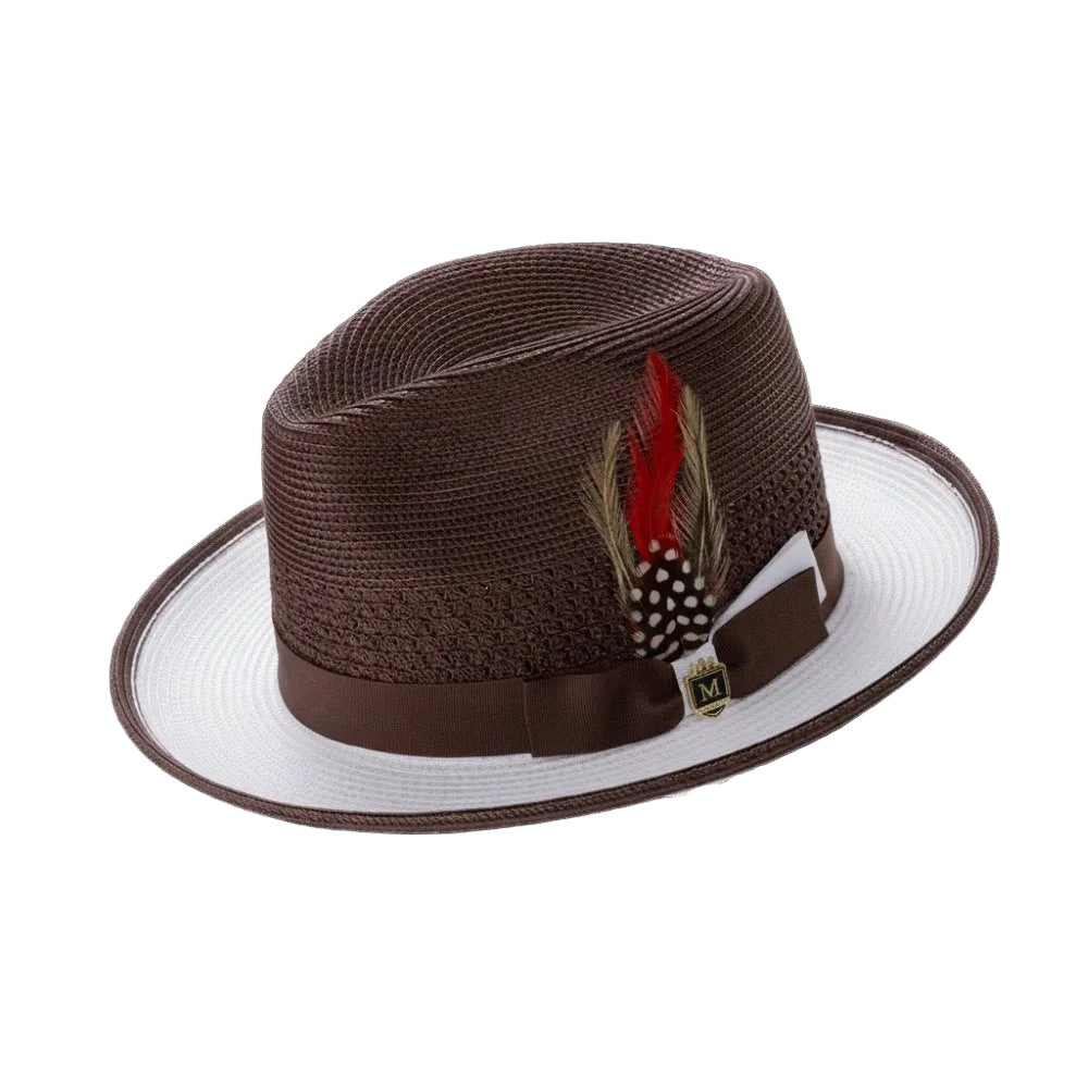 Men’s Two-Tone Braided Fedora Hat Brown/White