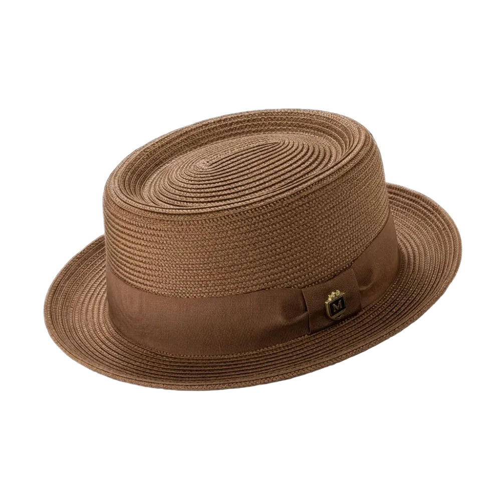 Men's Braided Hat Pork Pie Style in Cappuccino