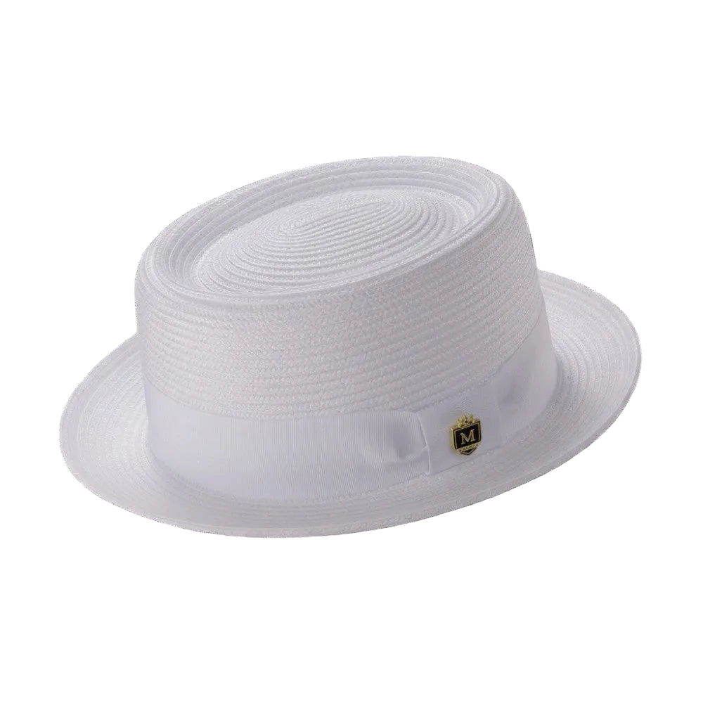Men's Braided Hat Pork Pie Style in White