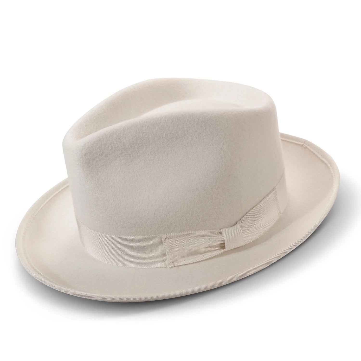 White 2 ½" Wide Wool Felt Fedora with Ribbon
