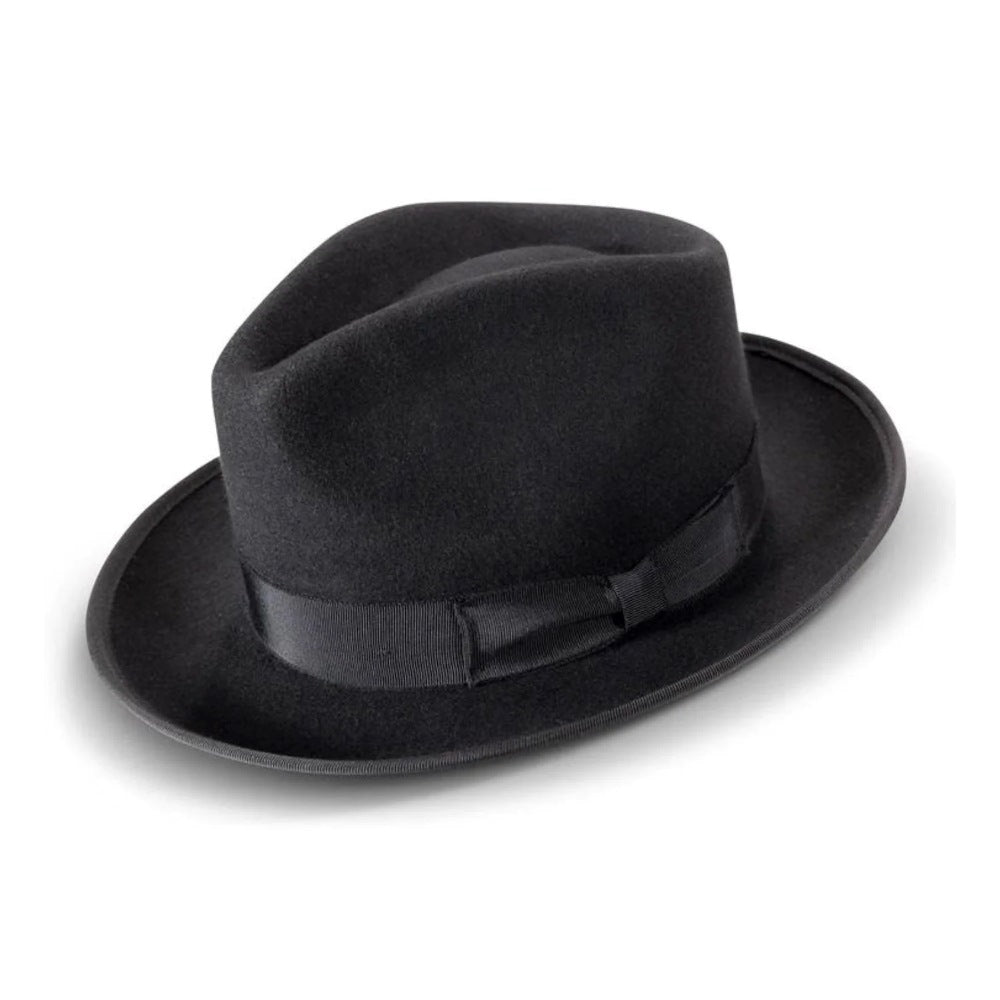 Black 2 ½" Wide Wool Felt Fedora with Ribbon
