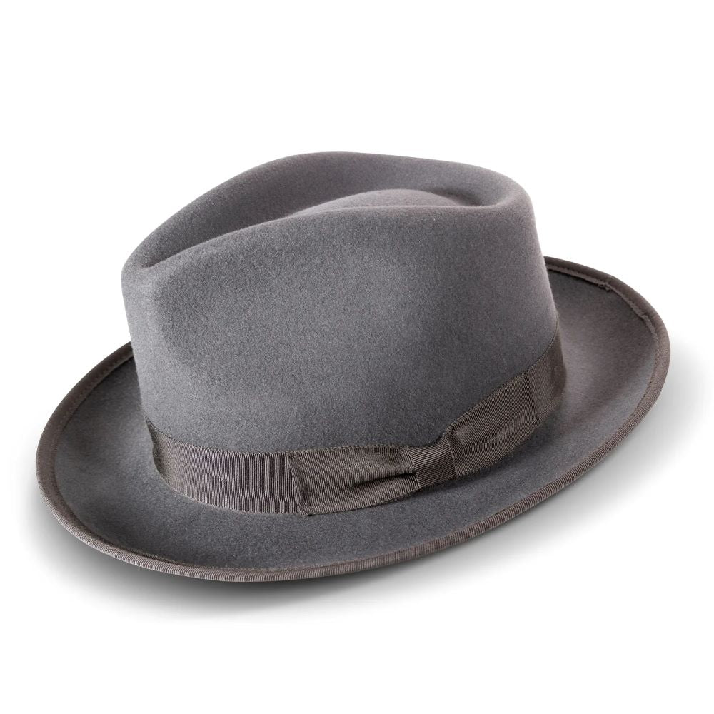 Grey 2 ½" Wide Wool Felt Fedora with Ribbon
