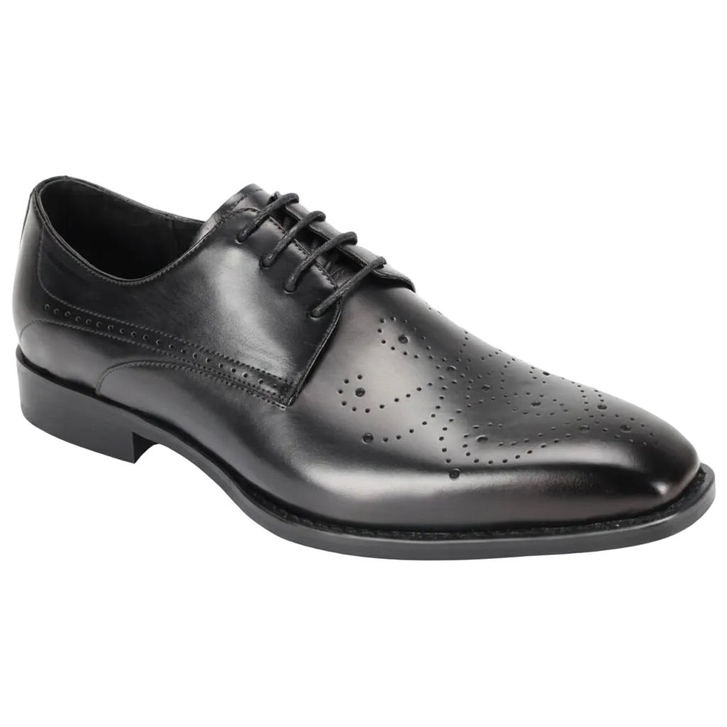 Joel Collection - Black Leather Medallion Toe Lace-Up Dress Shoes