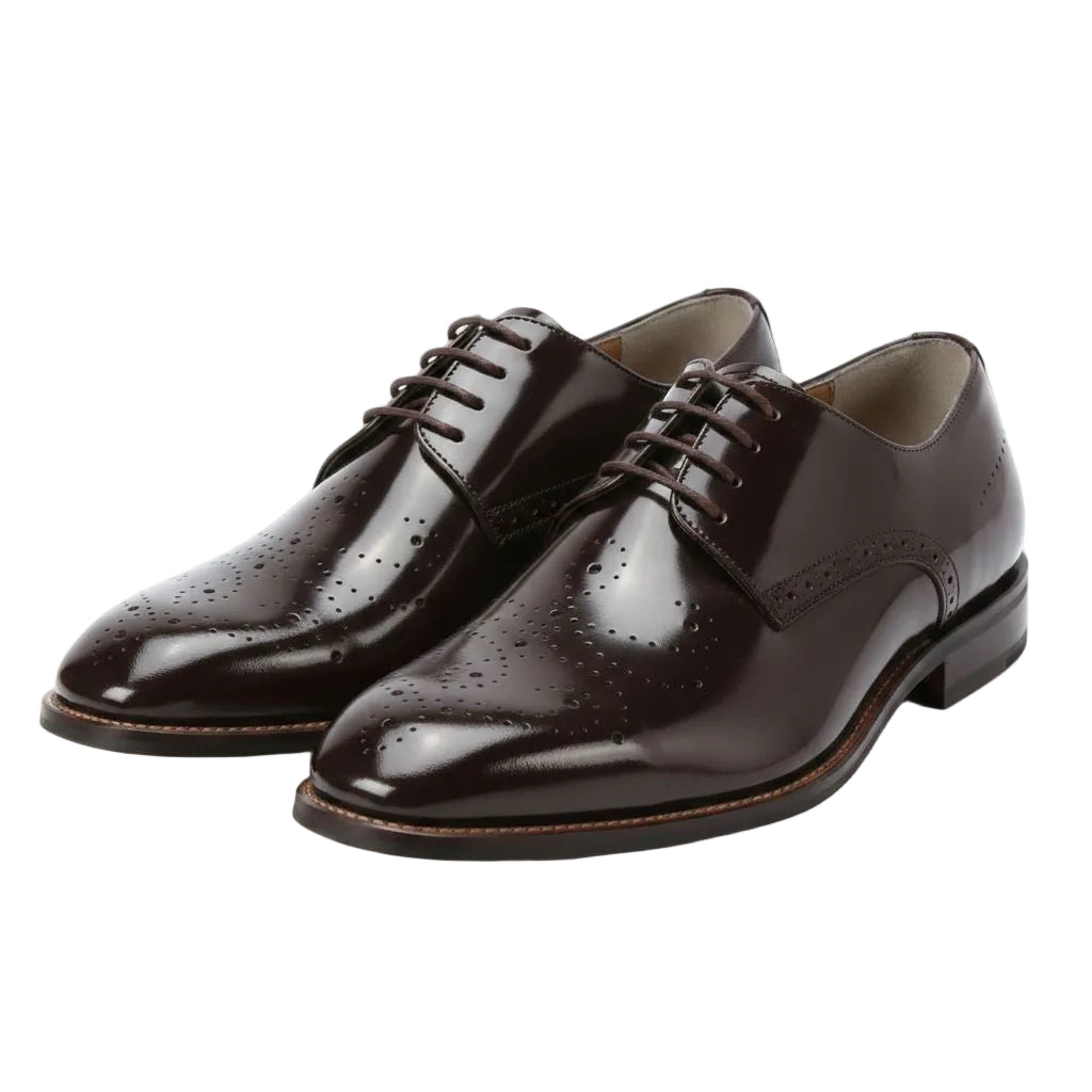 Pair of brown dress shoes on a white background