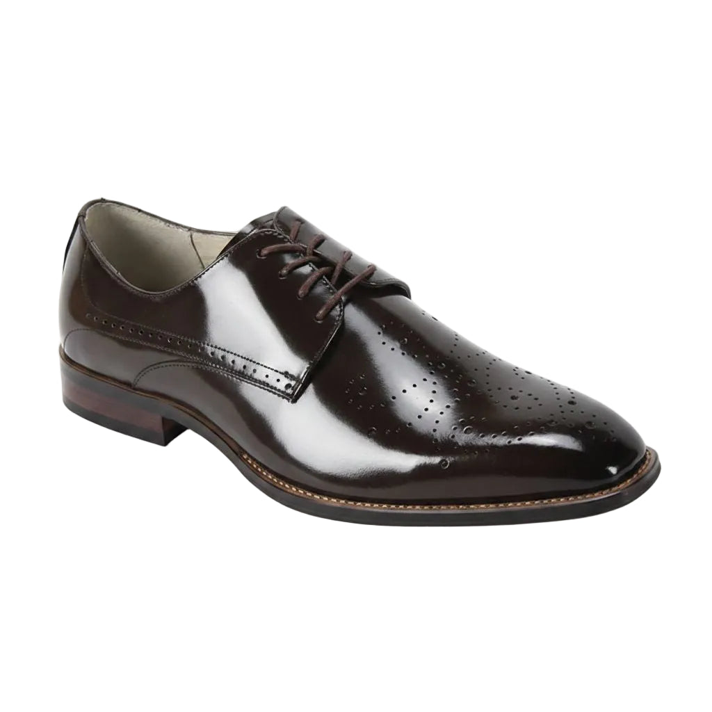 Joel Collection - Chocolate Brown Leather Medallion Toe Lace-Up Dress Shoes