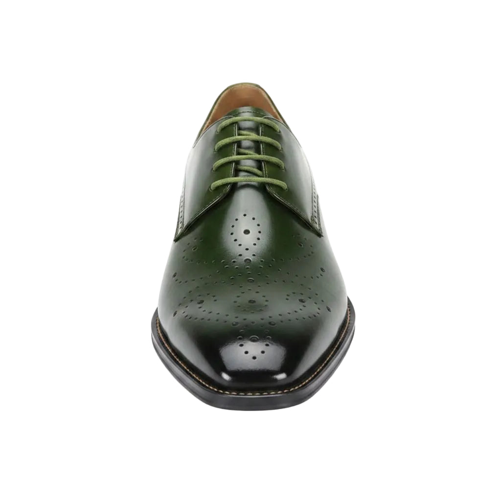 Green leather dress shoe on a white background