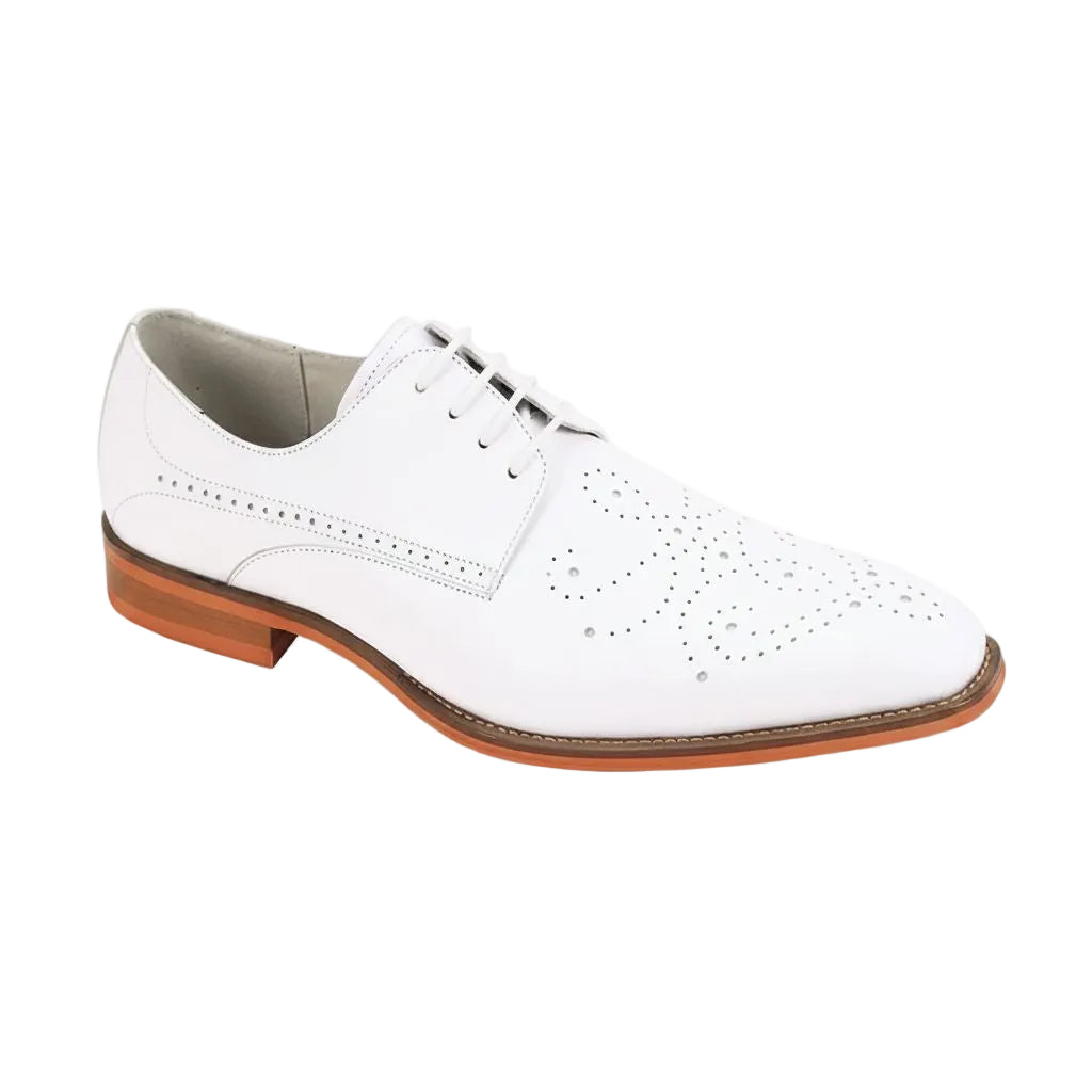 Joel Collection - White Leather Medallion Toe Lace-Up Dress Shoes