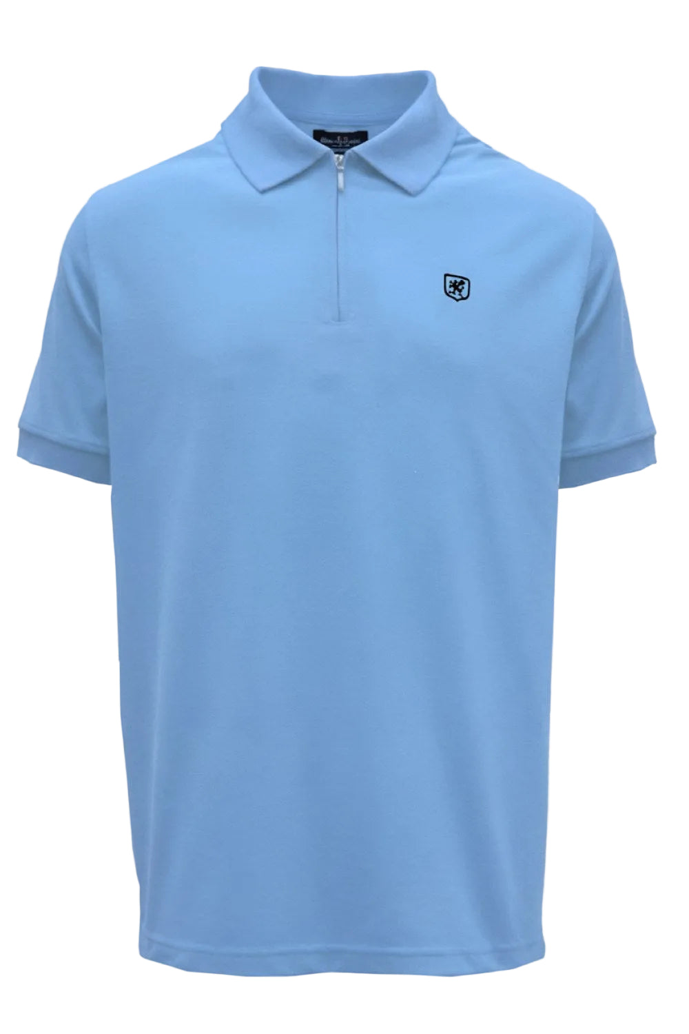 Light blue polo shirt with a small logo on a white background