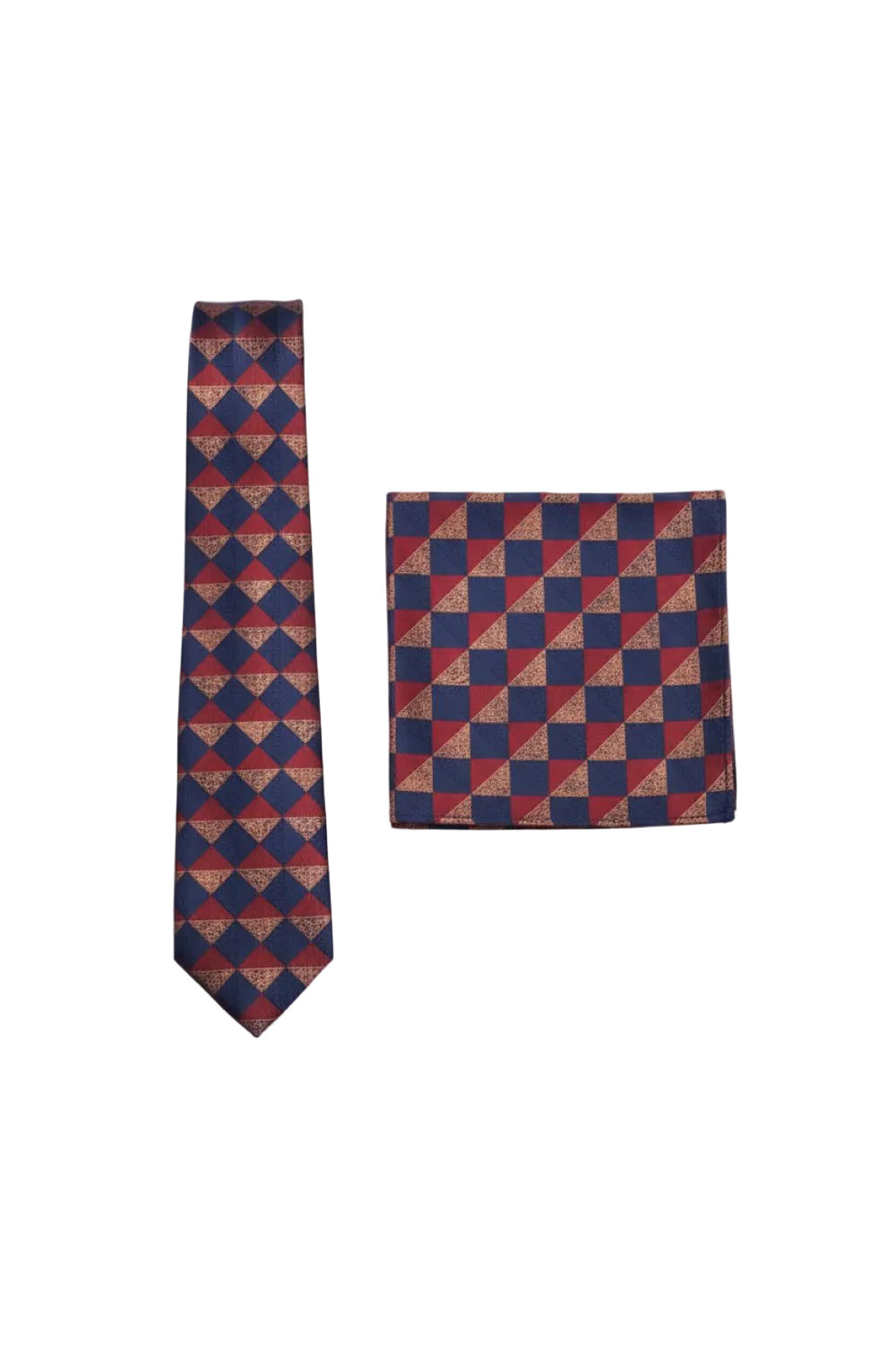 Multi Color Check Pattern Tie and Pocket Square Set, checkered, displayed on a white background.