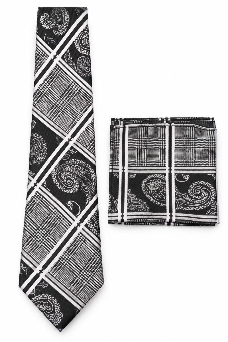 Conjunto clásico de corbata y pañuelo de bolsillo para hombre con estampado jacobeo azul celeste