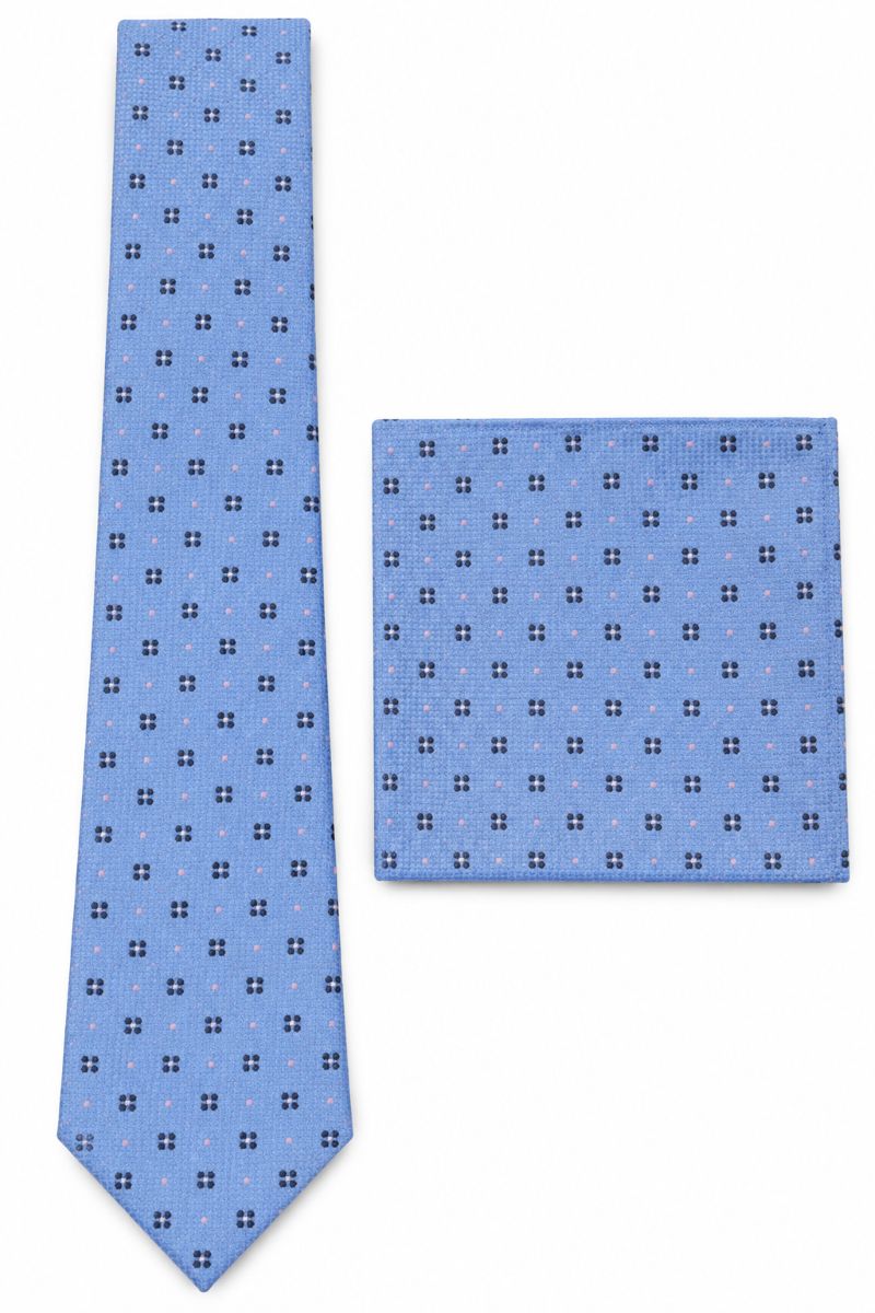 Powder Blue Geometric Tie and Pocket Square Set