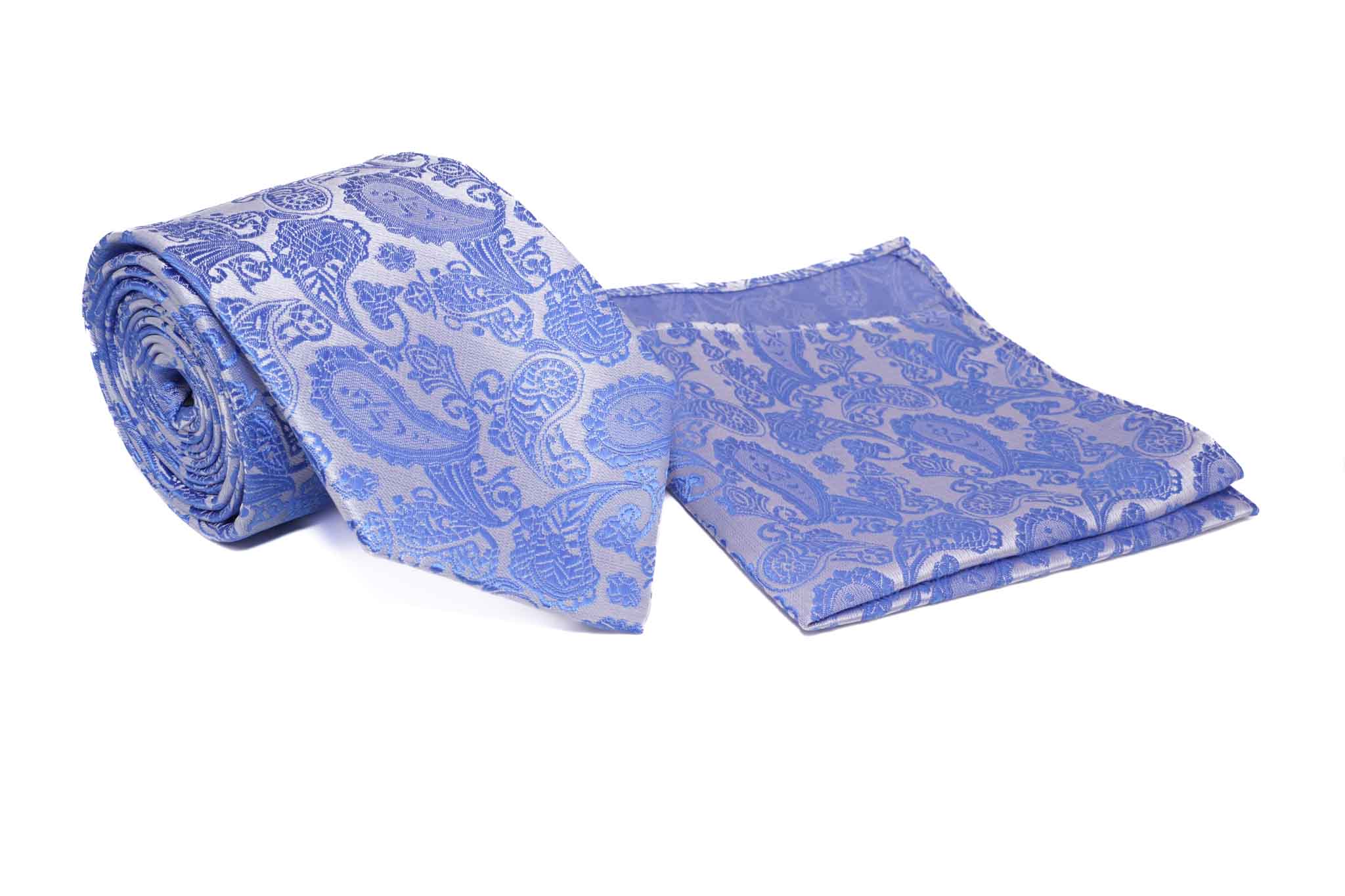 Indigo White Paisley Pattern Men's Tie and Pocket Square Set