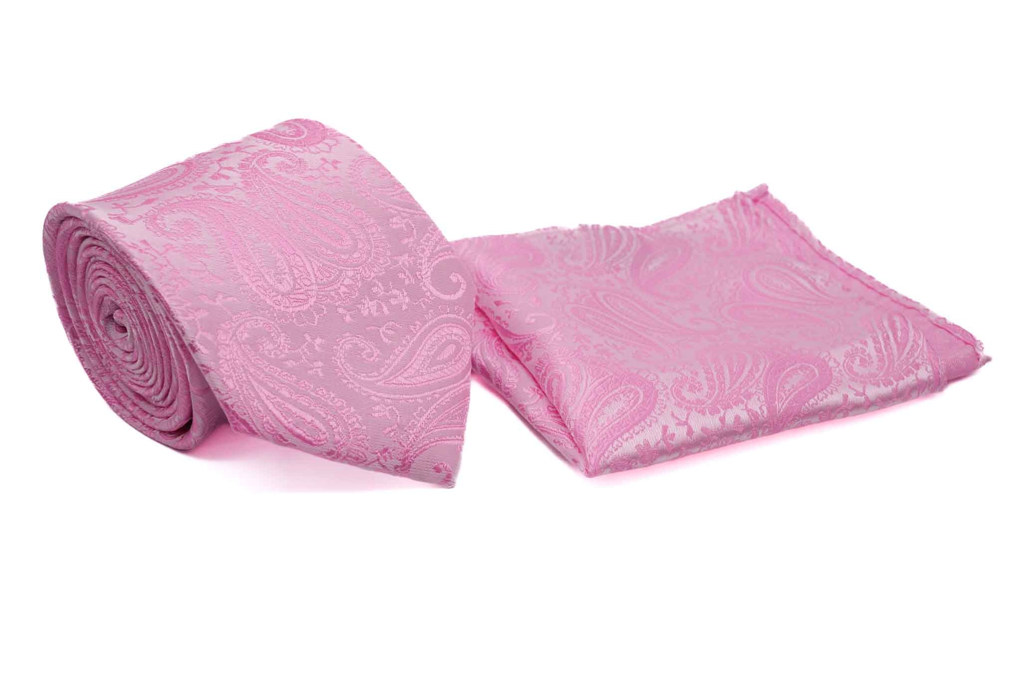 Pink White Paisley Pattern Men's Tie and Pocket Square Set