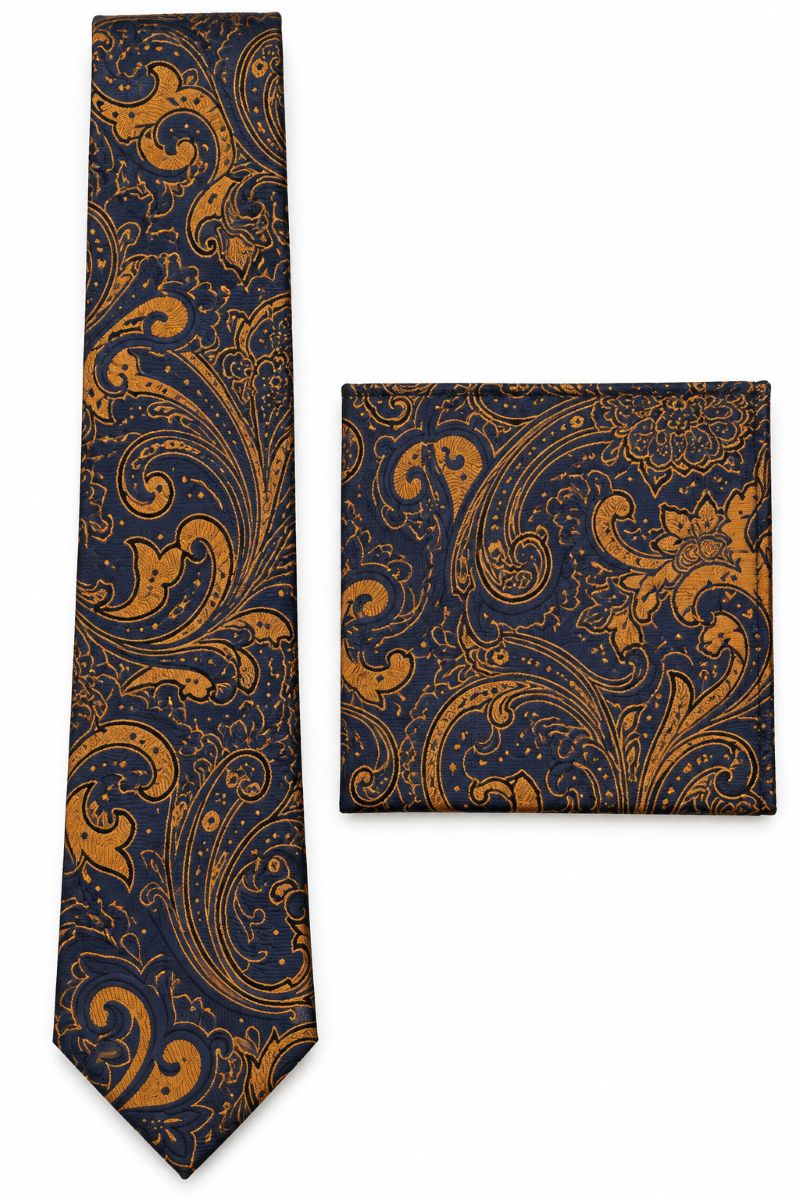 Navy Paisley Men's Tie and Pocket Square Set
