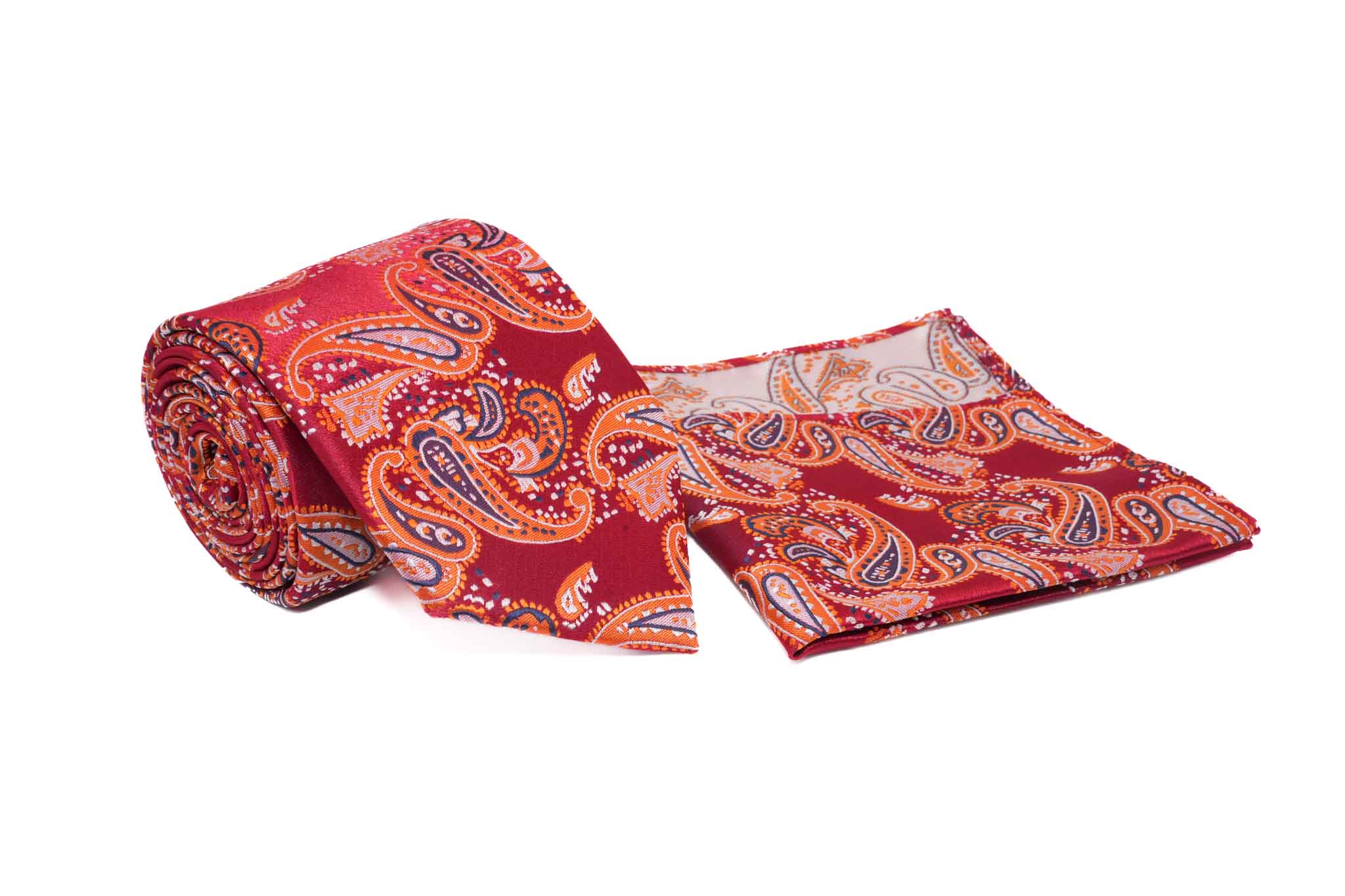 Red Paisley Pattern Men's Tie and Pocket Square Set