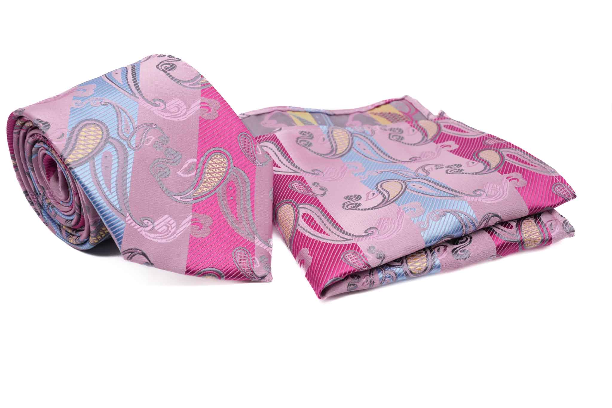 Blue Pink Paisley Pattern Men's Tie and Pocket Square Set