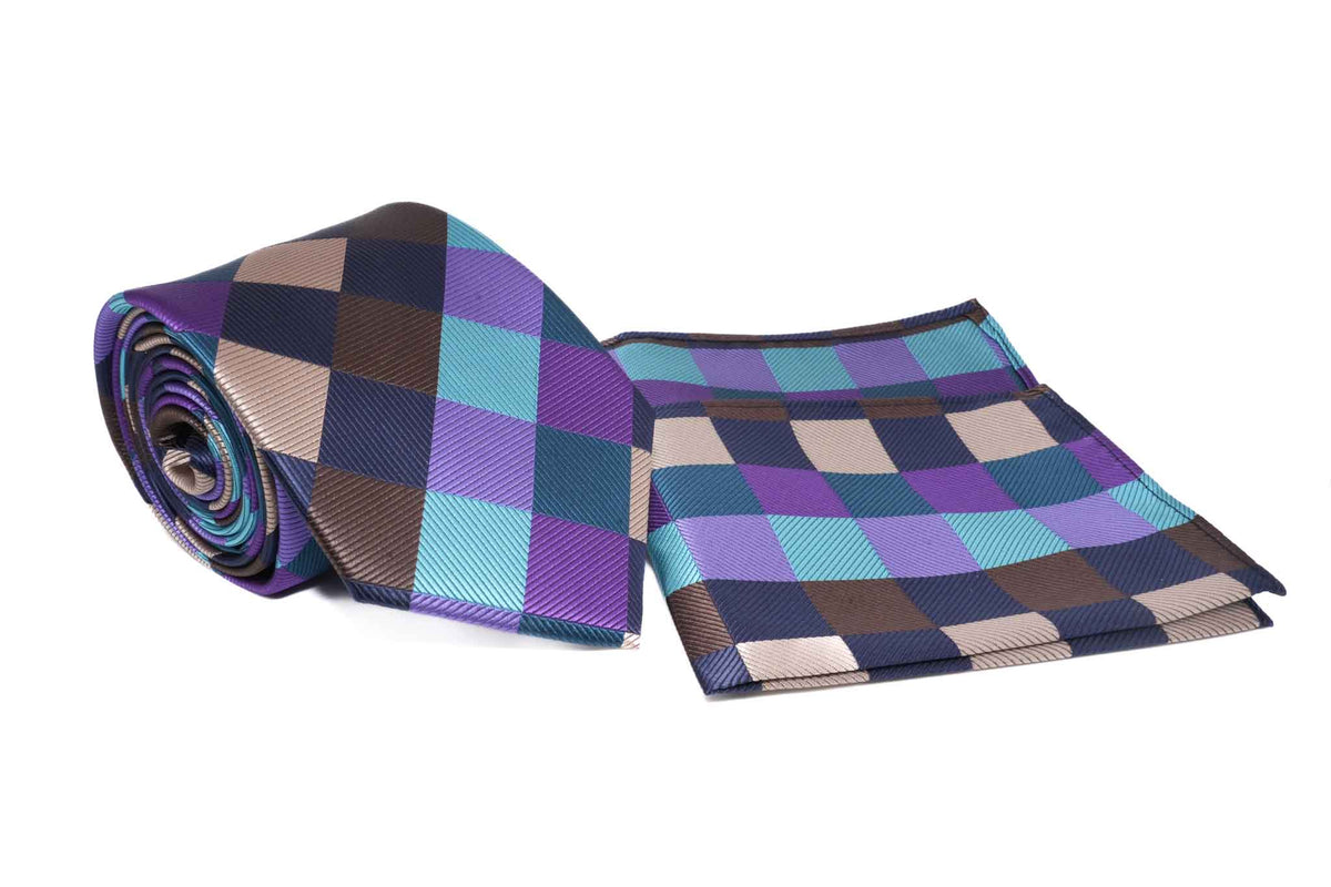Multi Color Cross Check Pattern Tie and Pocket Square Set | Suits ...