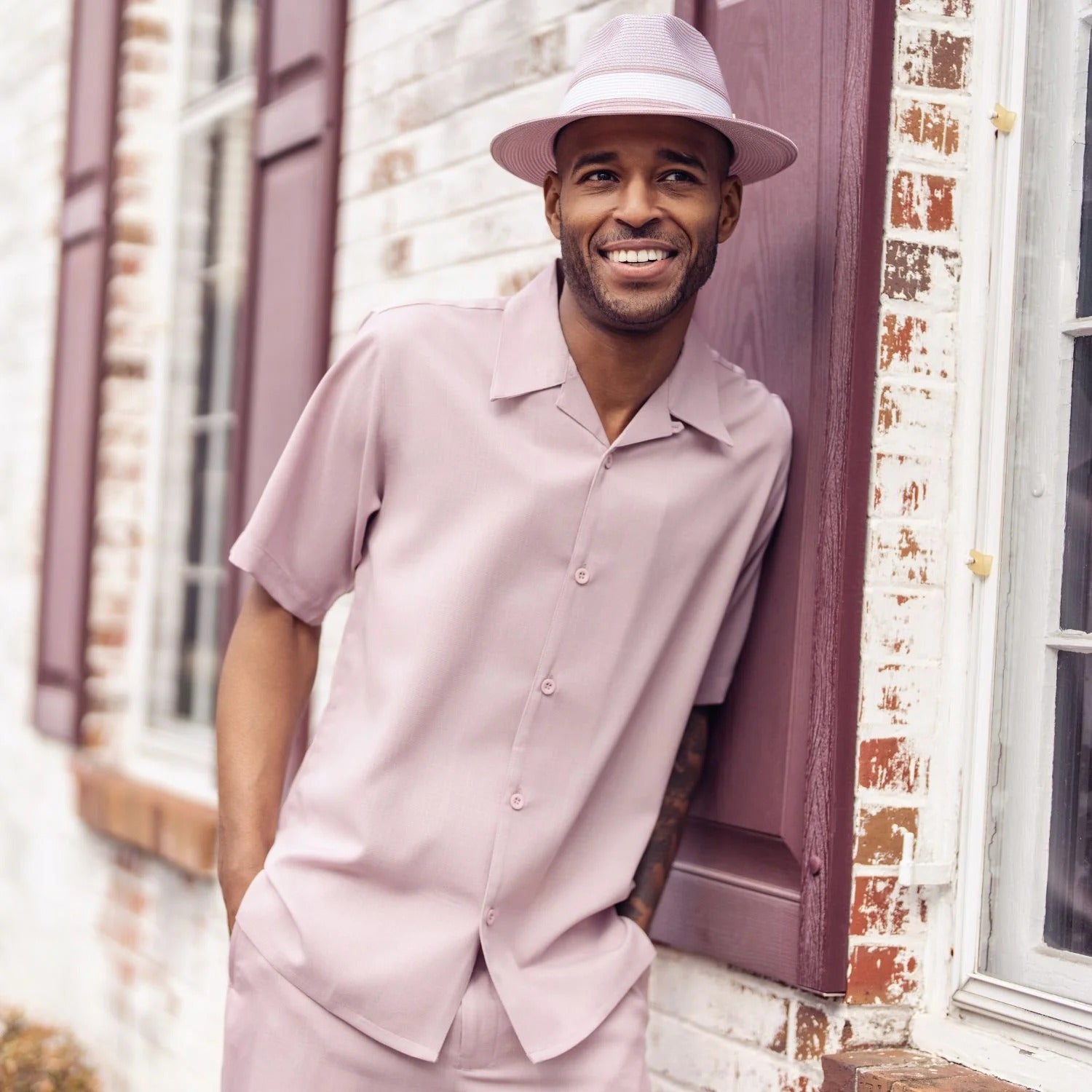 Men's 2 Piece Short Sleeve Mauve Walking Suit
