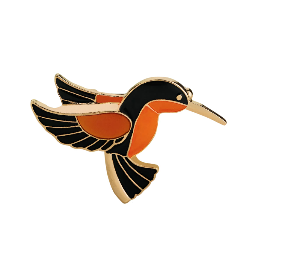 Black/Orange Hummingbird Brooch Lapel Pin
