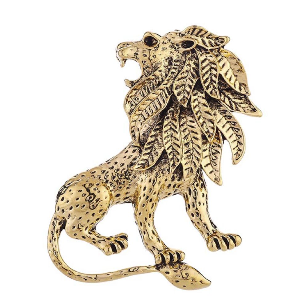 Gold Royal Lion Dotted Design Brooch Lapel Pin
