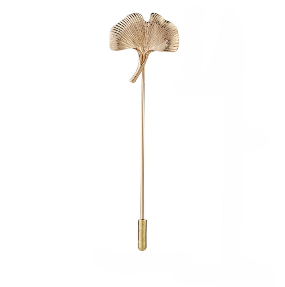 Gold Fan Shaped Leaf Brooch Lapel Pin
