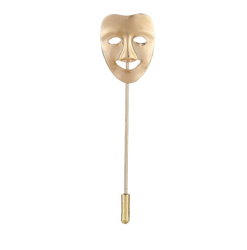 Gold Plated Theater Mask Brooch Lapel Pin
