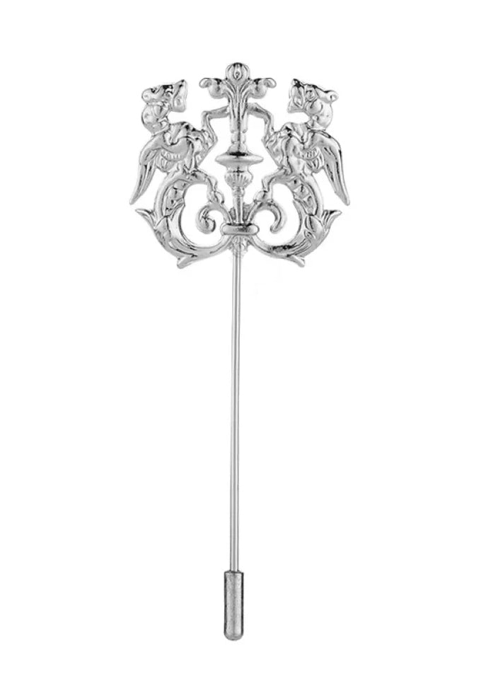 Silver Hollow Double Lion Lapel Pin