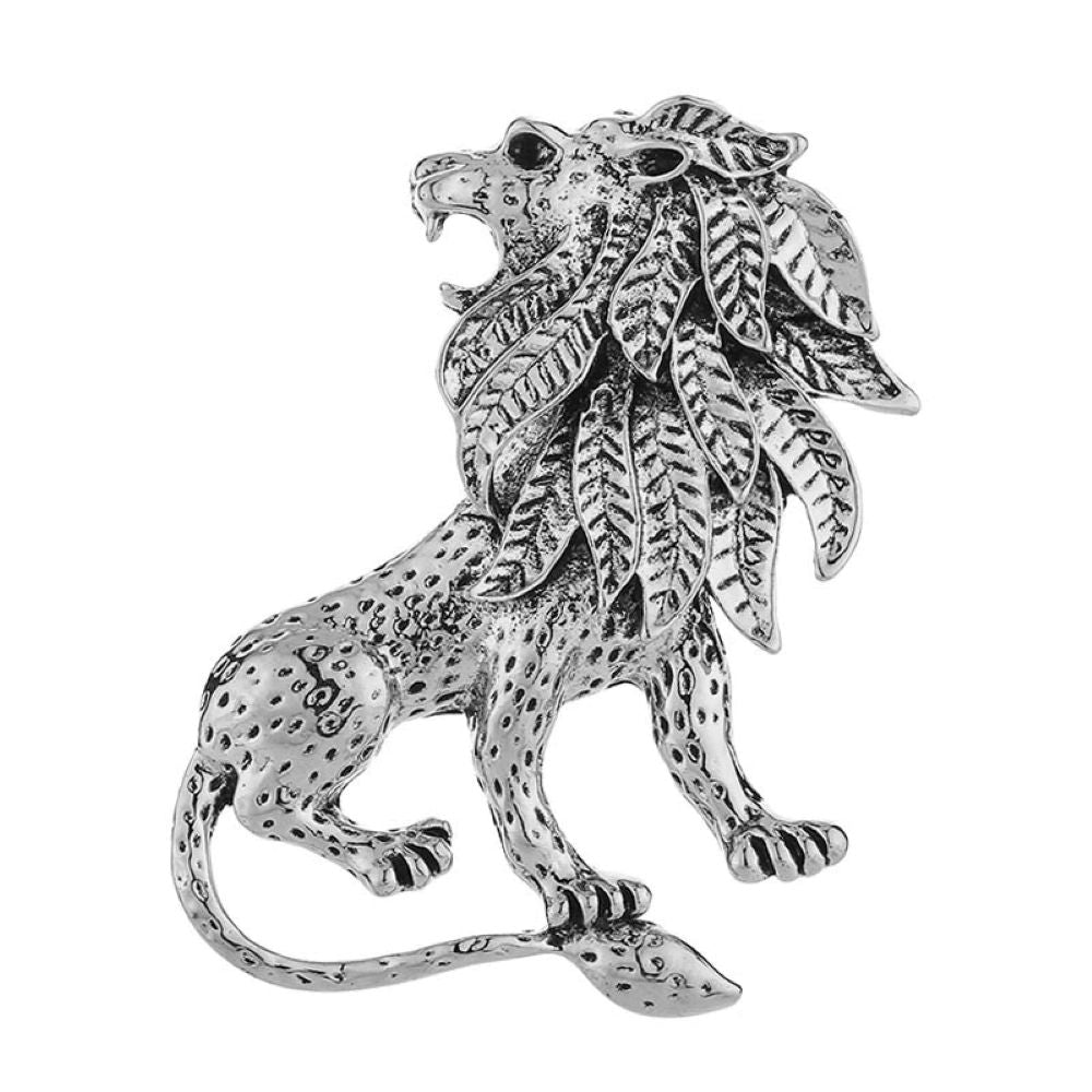 Silver Lion Dotted Design Lapel Pin
