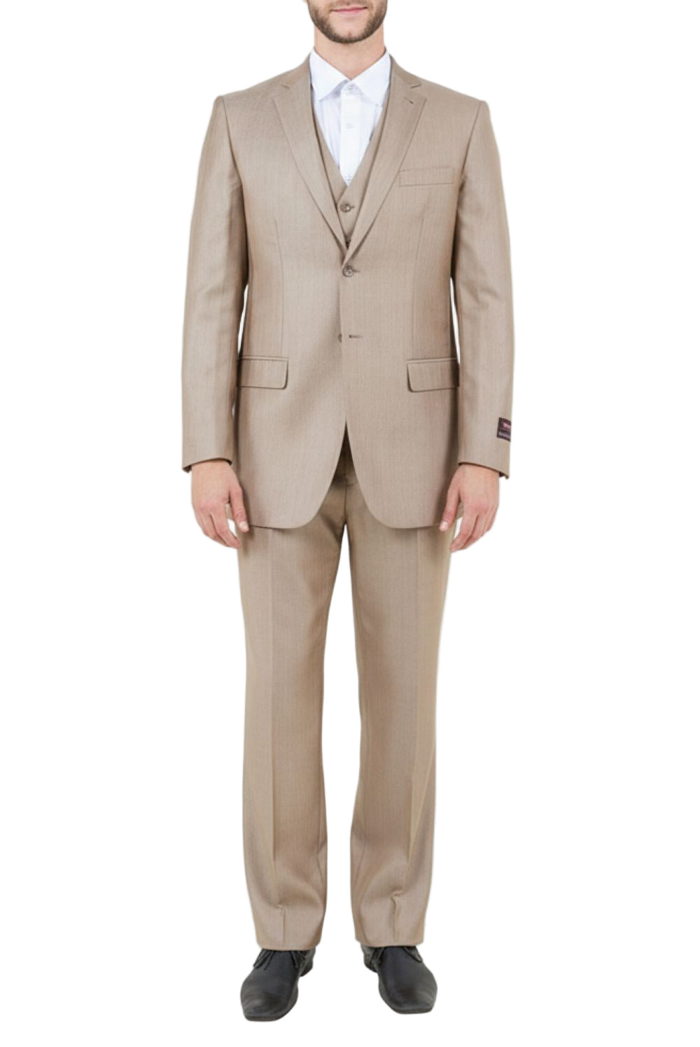 Stone Khaki 3 Piece Modern Fit Suit 2 Button V-Neck Vest