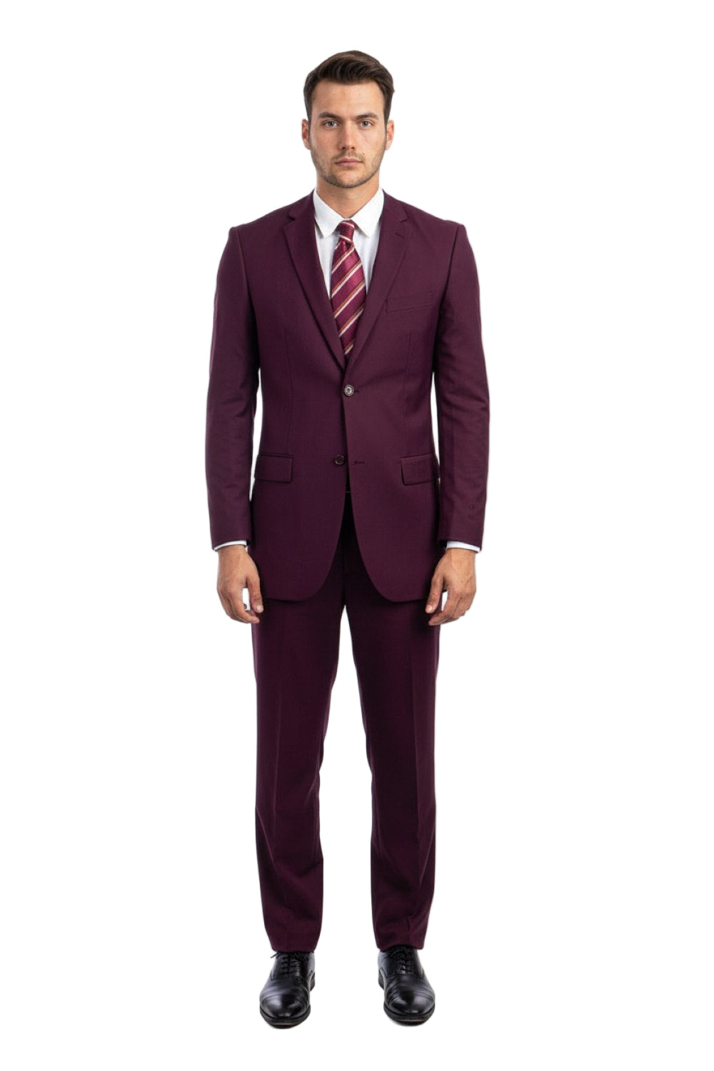 Bacchus Collection - Modern Fit Suit 2 Button 2 Piece in Burgundy