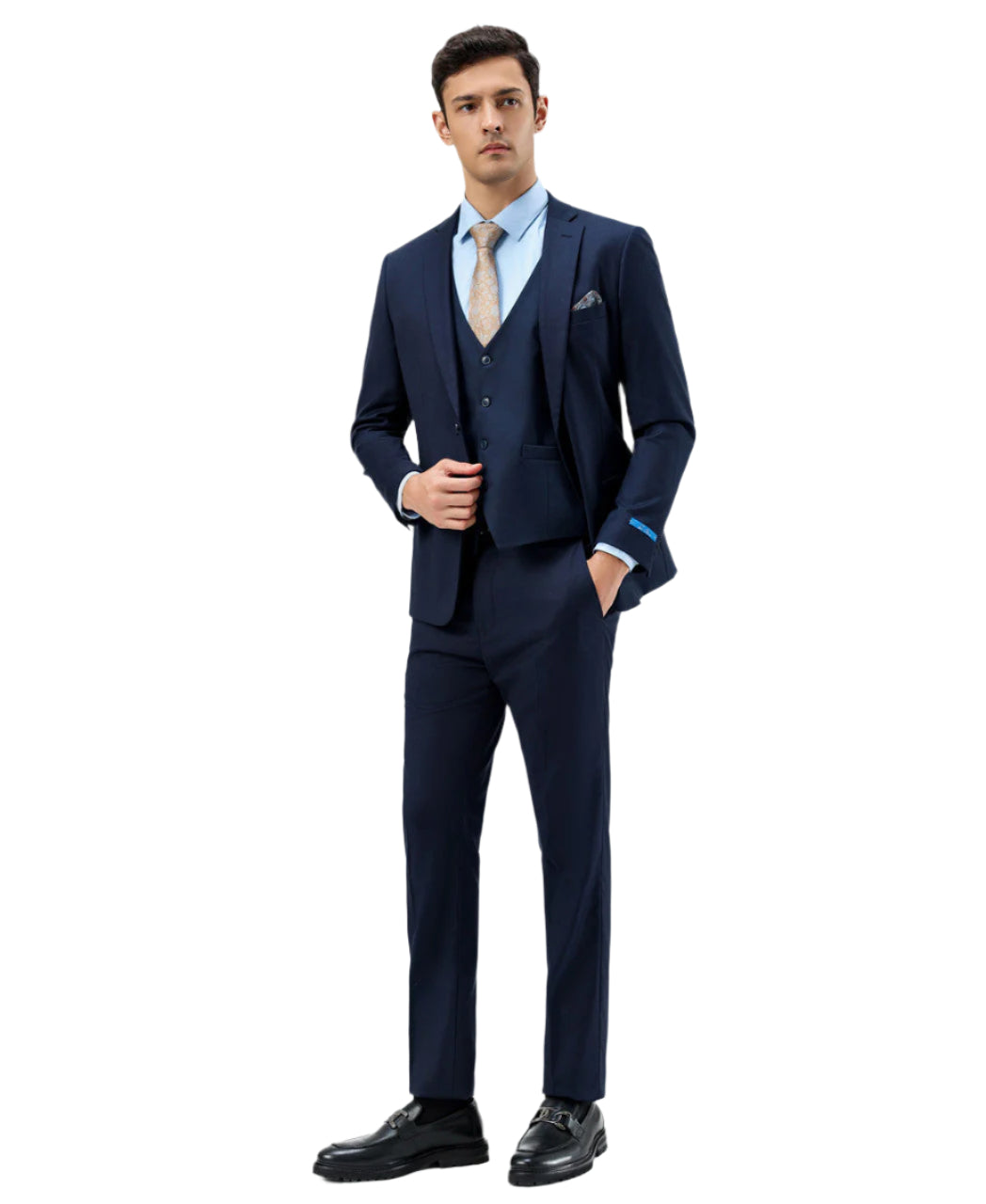 Men's Slim Fit Solid Navy 3 Piece Suit

