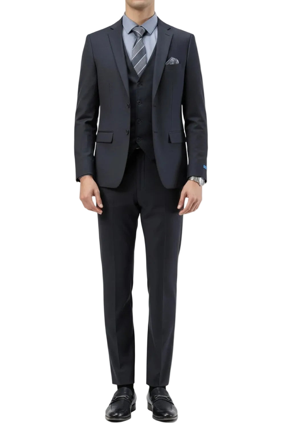 Men's Slim Fit Solid Charcoal 3 Piece Suit