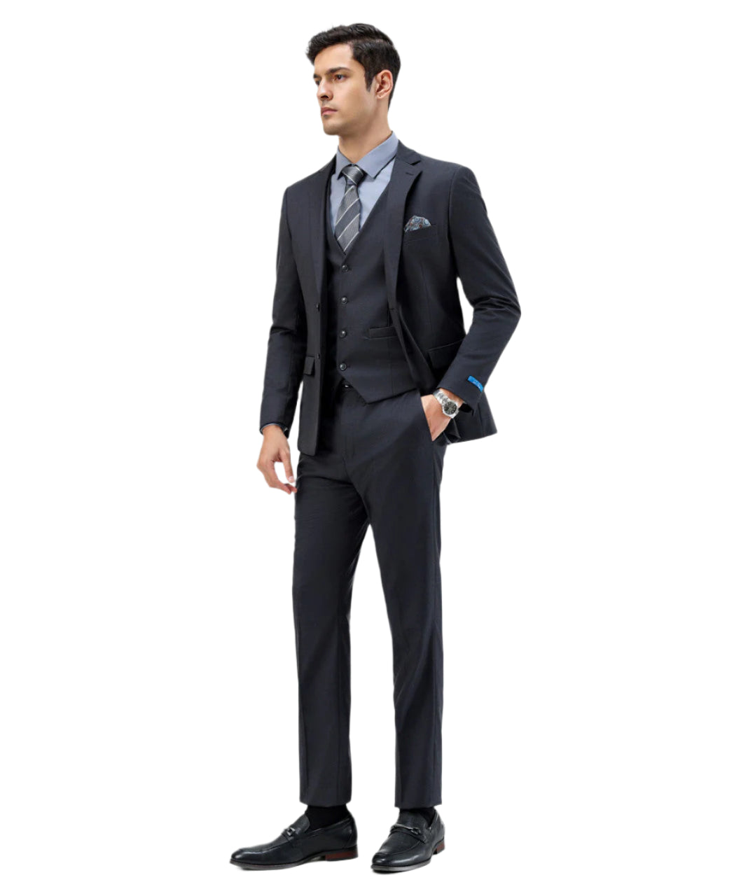 Men's Slim Fit Solid Charcoal 3 Piece Suit
