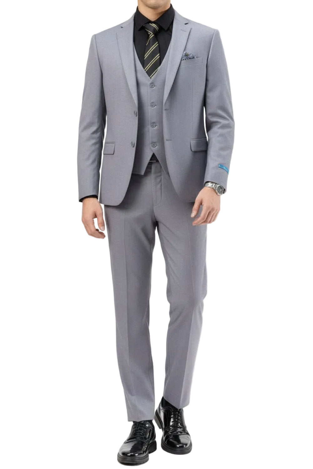 Men's Slim Fit Solid Gray 3 Piece Suit