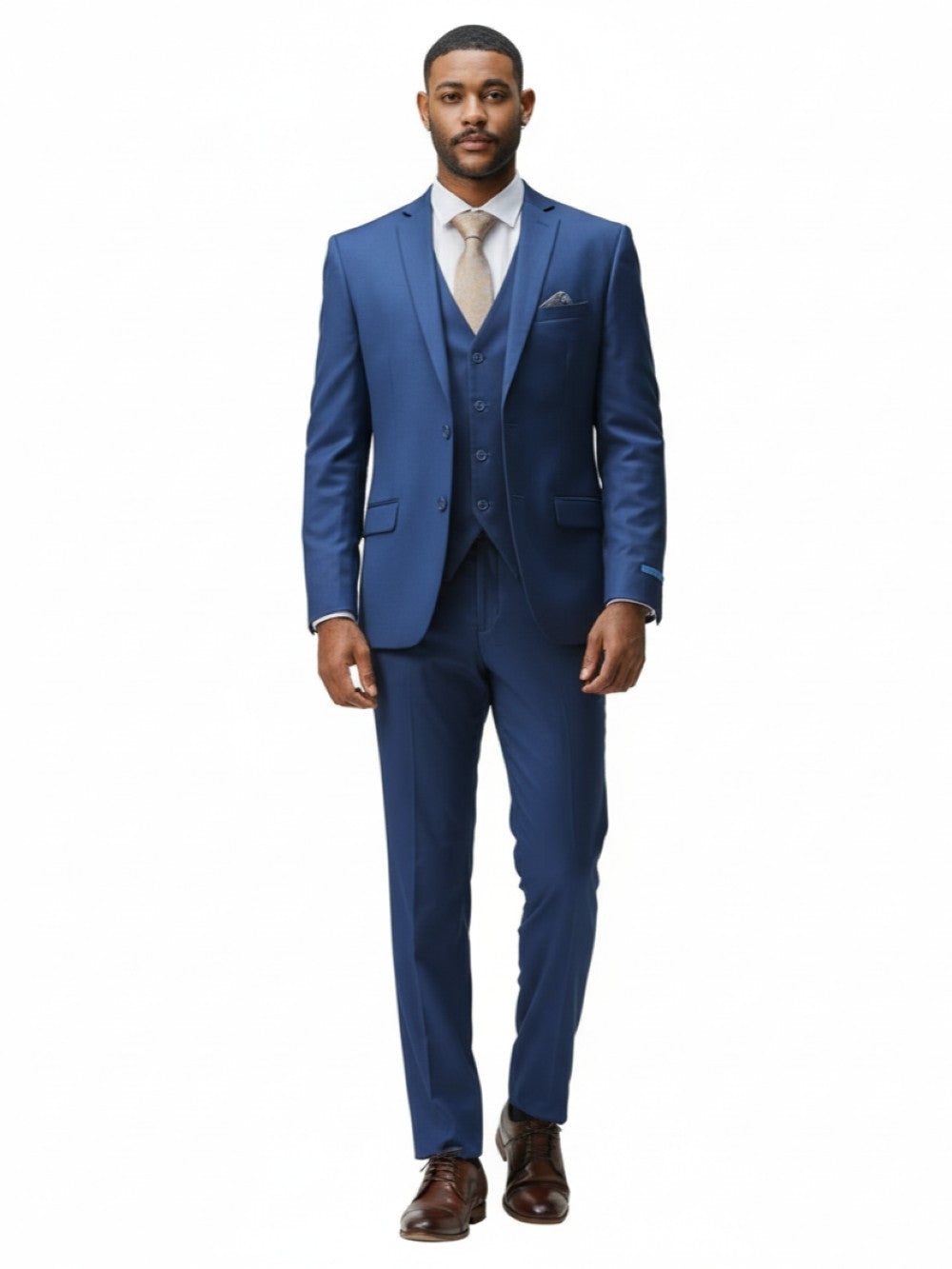 Men's Slim Fit Solid Indigo 3 Piece Suit