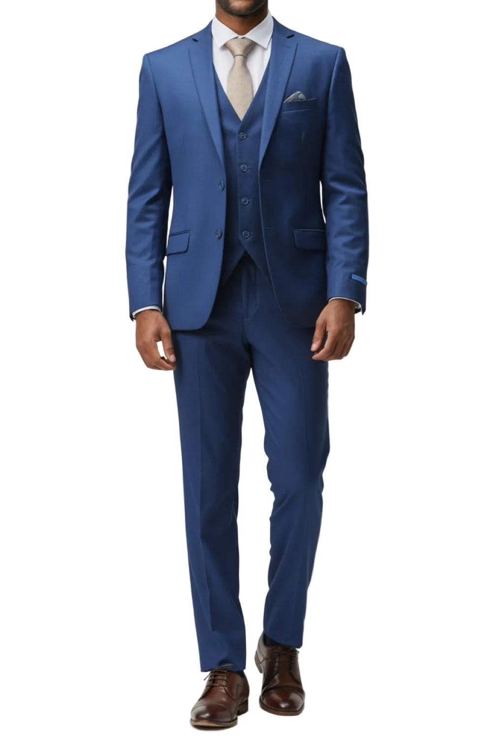 Men's Slim Fit Solid Indigo 3 Piece Suit