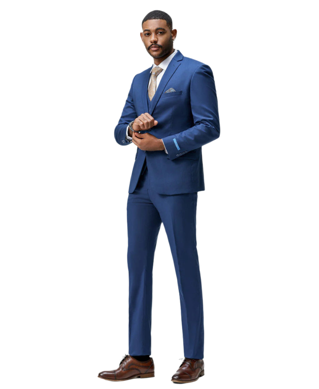Men's Slim Fit Solid Indigo 3 Piece Suit
